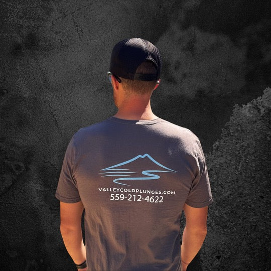 Back of gray VCP T-shirt with logo and phone number
